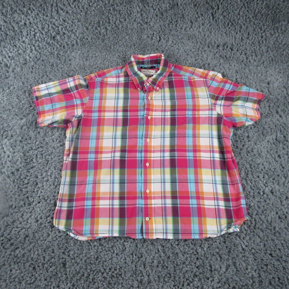 Cremieux Shirt Mens Extra Large Red Plaid Lightweight Short Sleeve